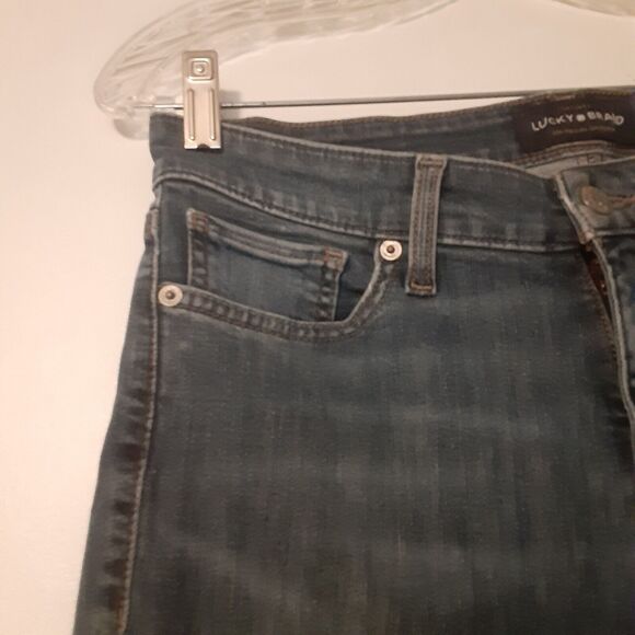 Lucky Brand Jeans Womens 8/29 Mid Rise Super Skinny Ava Dark Wash Distressed - Picture 2 of 11